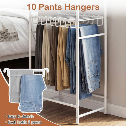 Dreamade Heavy-Duty White Garment Rack with 6 Hanging Rods & 10 Pants Hangers