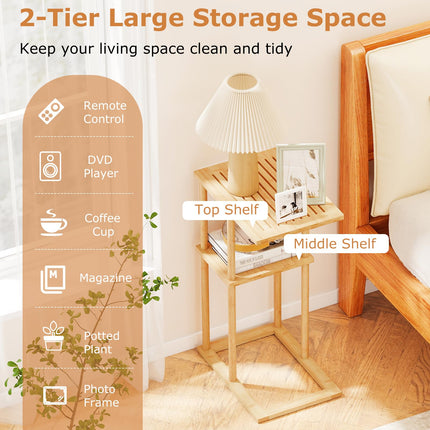 Dreamade Side Table Set of 2 with Storage Shelves and Bamboo Construction