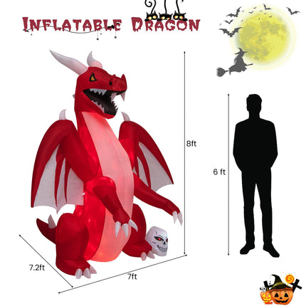 DREAMADE 8 FT Halloween Inflatable Dragon, Lighted Yard Decoration