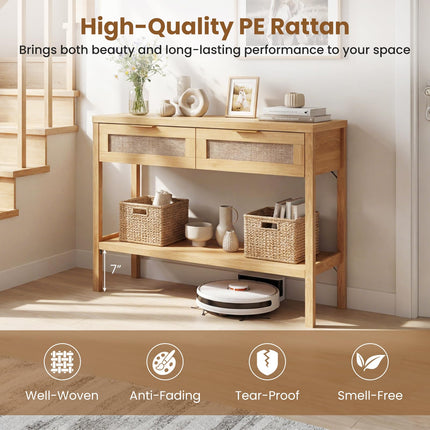 Dreamade 40" Rattan Console Table with Storage for Foyer Hallway Entrance