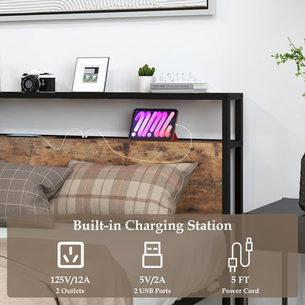 Dreamade Full Bed Frame with Storage Headboard and Charging Station, with Outlets and USB Ports
