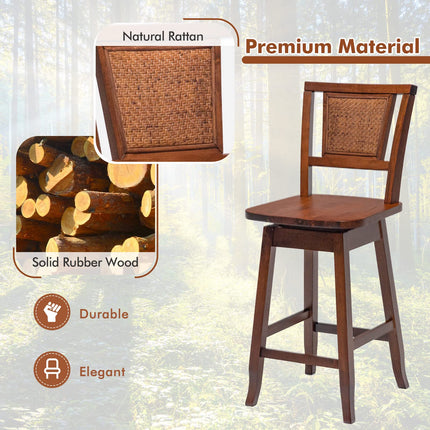 Dreamade 24.5 Inch Counter Height Bar Stool with Rattan Back