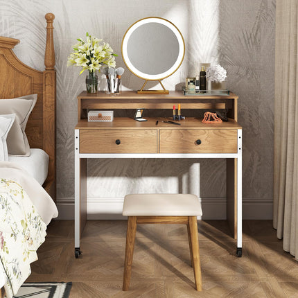 Dreamade Small Computer Desk with Hutch & Drawers