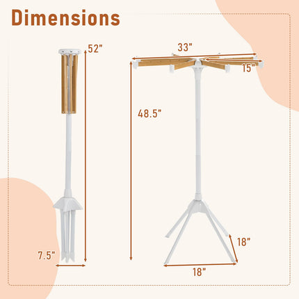 Dreamade 4 Legs Foldable Clothes Drying Rack with 8 Bamboo Hanging Rods and 40 Hanger Slots