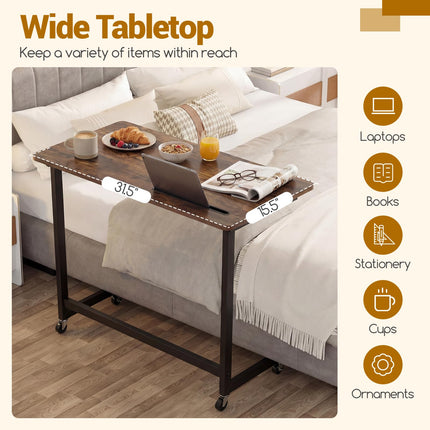 Dreamade Mobile C-Shape Side Table - Rolling Bedside Table w/Tablet Slot