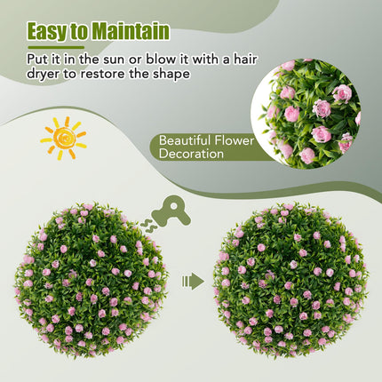 Dreamade 17.5 Inch Topiary Balls Artificial Outdoor Set of 2, Faux Greenery Balls with Pink Flowers