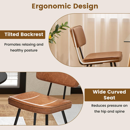 Dreamade PU Leather Dining Chairs Set of 2/4, Upholstered Kitchen Chairs w/Padded Backrest & Seat, Metal Legs