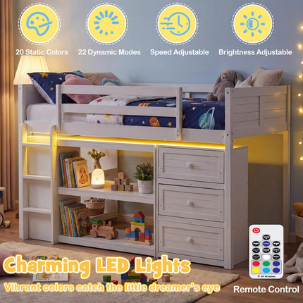 Dreamade Loft Bed Twin Size with LED Lights