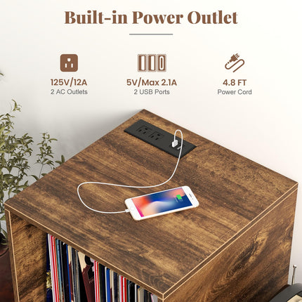 Dreamade Record Player Stand with Charging Station, Turntable Stand with Vinyl Divider & Display Shelf
