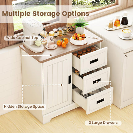 Dreamade Small Sideboard Buffet Cabinet Farmhouse Kitchen Storage Cabinet with Fluted Sliding Door