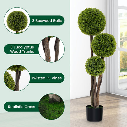Dreamade 4ft Artificial Boxwood Topiary Ball Tree, Faux Potted Plants Cypress Tree in Weighted Pot with Triple Ball