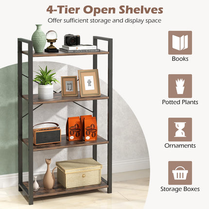 Dreamade 4-Tier Bookshelf, Industrial Bookcase with Open Shelves, Metal Frame, 2 Anti-Toppling Kits