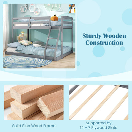 Dreamade Twin Over Full Bunk Bed Solid Wood Kids Bunk Bed with Full-Length Guardrails & Ladder