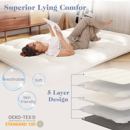 Dreamade Japanese Floor Mattress Futon Mattress, Roll Up Mattress Tatami Mat with Washable Cover and Carry Bag