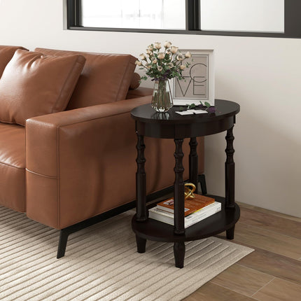 Dreamade End Table with Storage Shelf Set of 2, 24.5" Oval Round Side Table with Solid Wood Legs