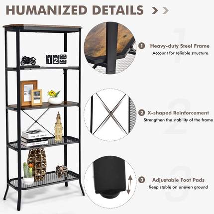 Dreamade Industrial Bookshelf, 5-Tier Vintage Bookcase