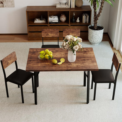 Dreamade 5-Piece Dining Table Set for 4 People Industrial Kitchen Table and 4 PU Leather Chairs