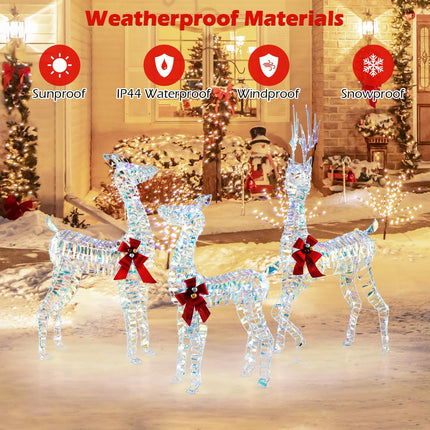 Dreamade 3-Piece Large Lighted Christmas Reindeer Family, Light up Xmas Decorations w/LED Lights & Bows