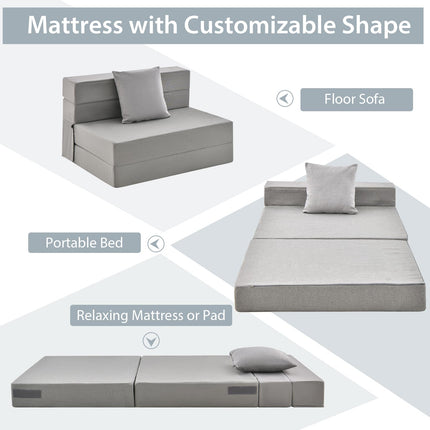 Dreamade 6 Inch Folding Sofa Bed Couch with Pillow, Tri-fold Mattress with High-Density Foam, Dark Grey