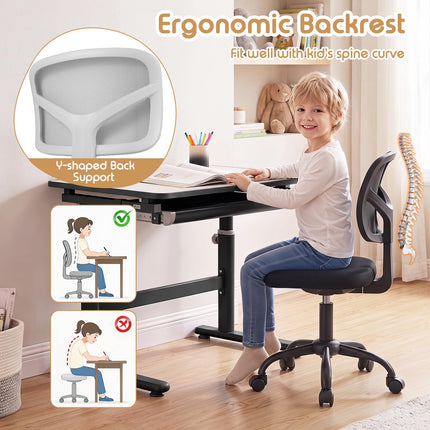 Dreamade Armless Kids Desk Chair | Rolling Study Chair with Wheels & Adjustable Height