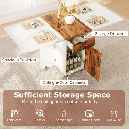 Dreamade Folding Dining Table 3-in-1 Space-Saving Drop Leaf Kitchen Table with Lockable Wheels