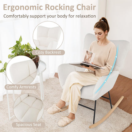 Dreamade Rocking Chair Nursery, Teddy Upholstered Glider Rocker Chair w/High Backrest