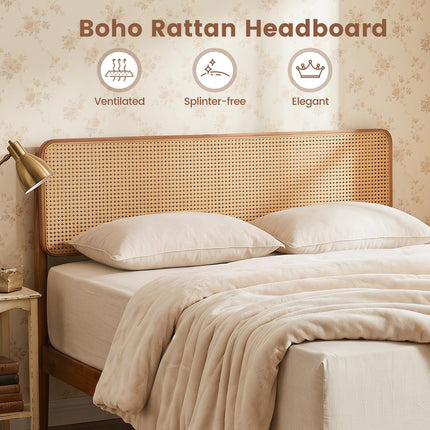 Dreamade Wooden Bed Frame Full/Twin/Queen Size with Rattan Headboard