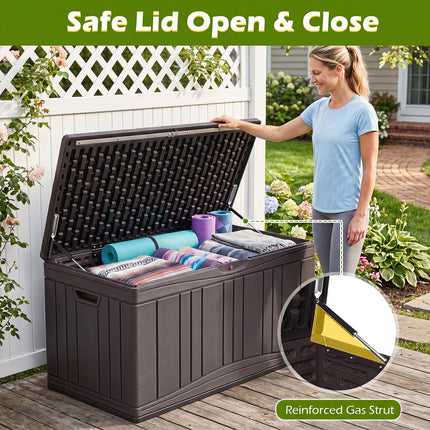 Dreamade 80 Gallon Patio HDPE Storage Bin with Gas Struts & Lock-Compatible Lid