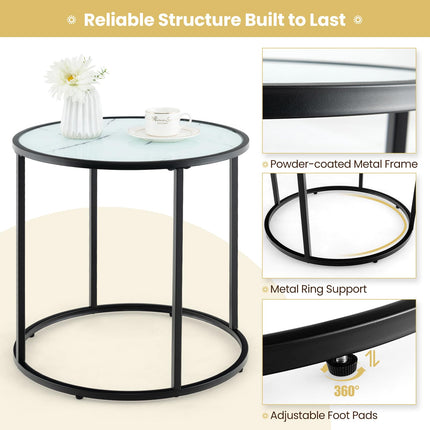 Dreamade Round Side Table, Tempered Glass End Table with Metal Frame