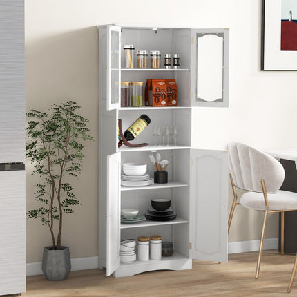 Dreamade 64.5" Tall Bathroom Cabinet, Pantry Cabinet with Tempered Glass Doors, Adjustable Shelves