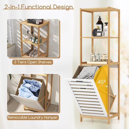 Dreamade Tilt Out Laundry Hamper - Laundry Hamper Cabinet with 3 Tier Storage Shelves, Removable Laundry Basket