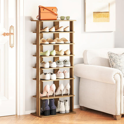 Dreamade 8-Tier Wooden Shoe Rack Patented Double Row Shoe Organizer for 16 Pairs