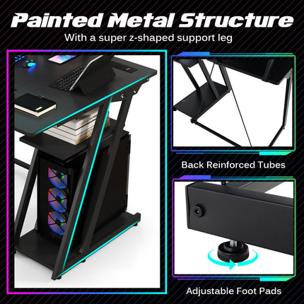 Dreamade L Shaped Gaming Desk with Outlets & USB Ports, Small Computer Desk with Monitor Shelf