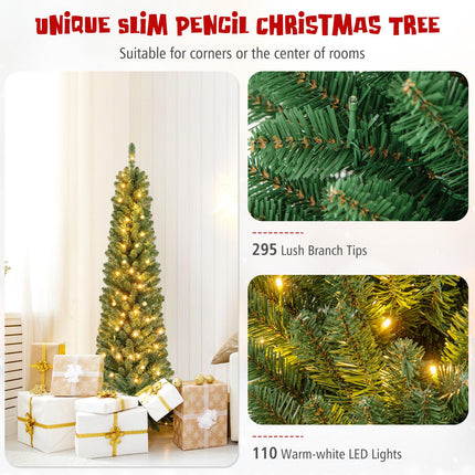 Dreamade Pre-Lit Slim Pencil Christmas Tree Slender Holiday Tree for Home Office Decoration