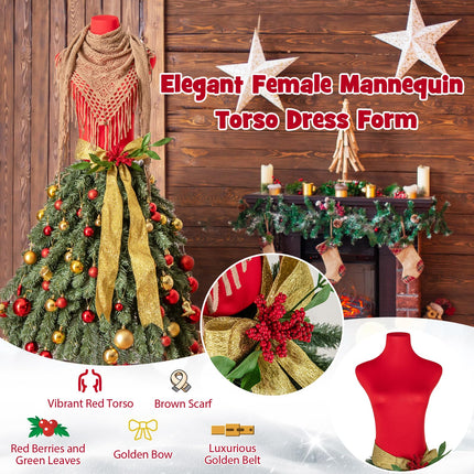 Dreamade 5ft Pre-Lit Dress Form Christmas Tree with Female Mannequin Torso & Scarf