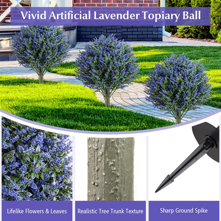 Dreamade Set of 2 Artificial Lavender Topiary Ball Trees | Sun-Proof Indoor Outdoor Fake Evergreen Plants