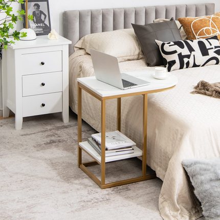 Dreamade Side Table, 2-Tier C-Shaped End Table
