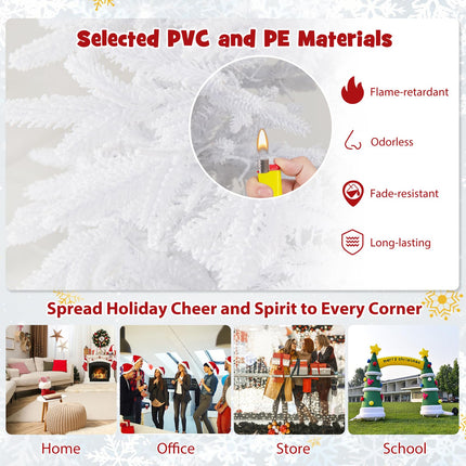 Dreamade 7ft Pre-Lit White Christmas Tree with Wheels & 900 Warm White LED Lights