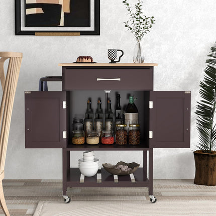 Dreamade Rolling Kitchen Island Cart, Mobile Serving Cart with Drawer, 2-Door Storage Cabinet, Storage Shelf