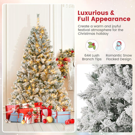 Dreamade 3-Minute-Setup Pre-Lit Snow Flocked Christmas Tree Artificial Hinged Xmas Tree