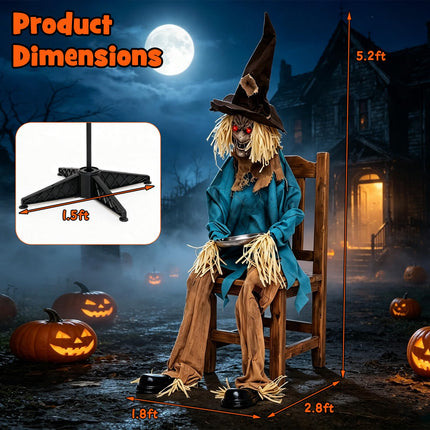 DREAMADE Animated Halloween Sitting Scary Scarecrow Decoration