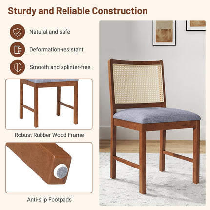 Dreamade Rattan Dining Chairs Set of 2/4, Modern Upholstered Kitchen Chairs w/Rubber Wood Frame