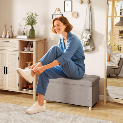 Dreamade 30 Inches Storage Ottoman Bench with Tray and Rubber Wood Legs