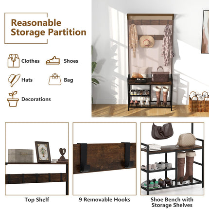Dreamade 3-in-1 Coat Rack, 71" Hall Tree with Shoe Bench