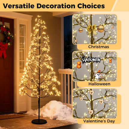 Dreamade 5/6/7 FT LED Alpine Tree with 1000 Warm White LED Lights, Pre-lit Artificial Cedar with Weighted Base
