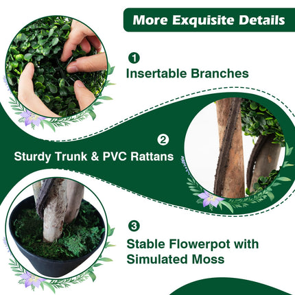 Dreamade 3ft Artificial Boxwood Topiary Ball Tree, Faux Potted Plants with Solid Wood Trunks