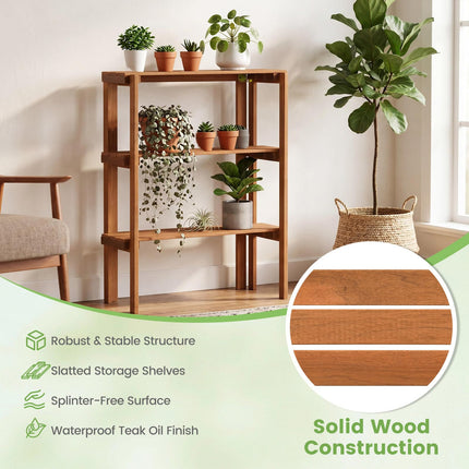 Dreamade 3-Tier Foldable Solid Wood Indoor Outdoor Flower Pot Display Rack