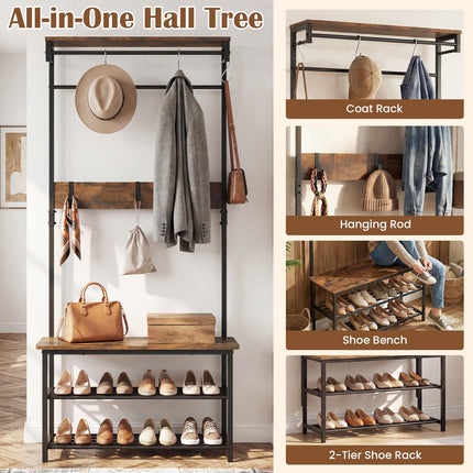 Dreamade 4 in 1 Hall Tree with Bench and Shoe Storage