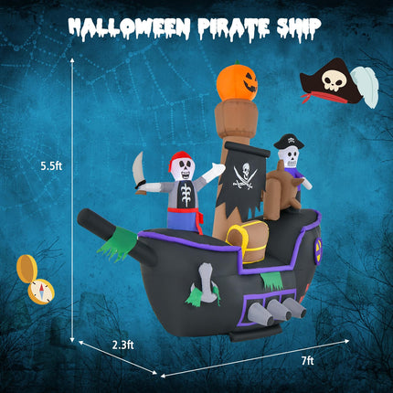 DREAMADE 7 FT Inflatable Halloween Pirate Ship for Outdoor Yard