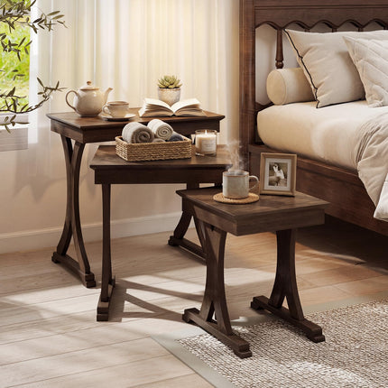Dreamade Nesting Coffee Table Set-of-3 - Stackable Rectangular Sofa End Side Table